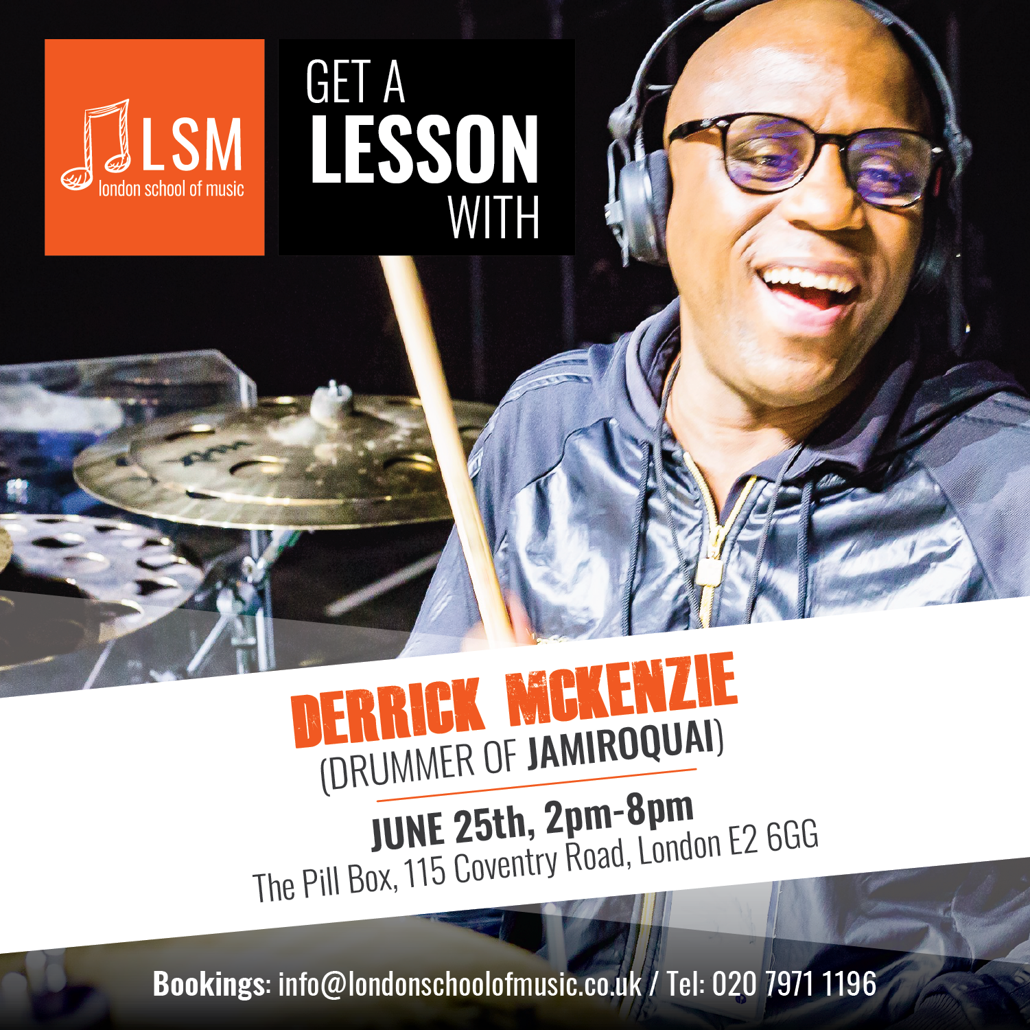 Derrick Mckenzie teaches drumming lessons at the London School of Music
