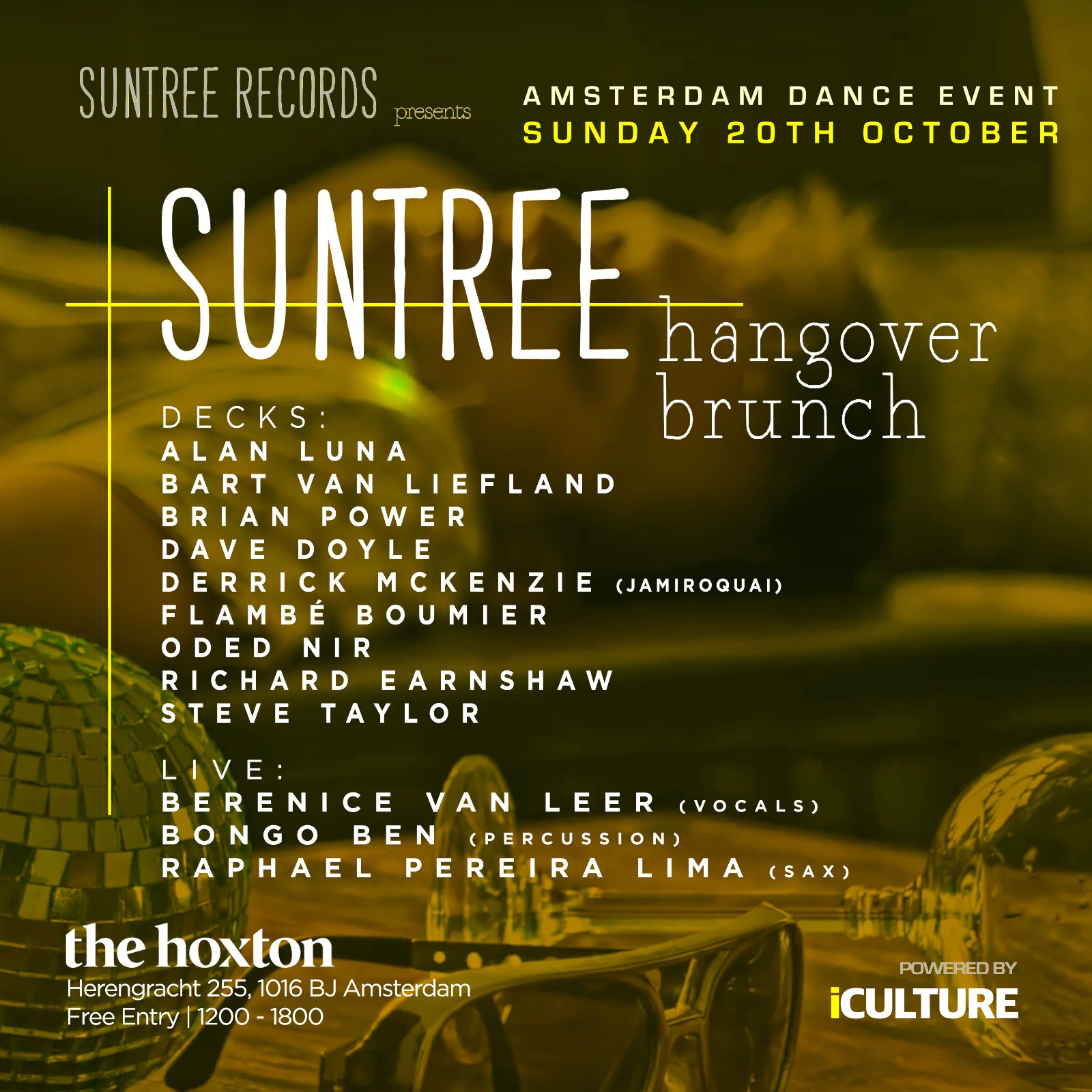 Derrick McKenzie DJ - ADE - Suntree Records Hangover Brunch - The Hoxton, Amsterdam 20th October 2019